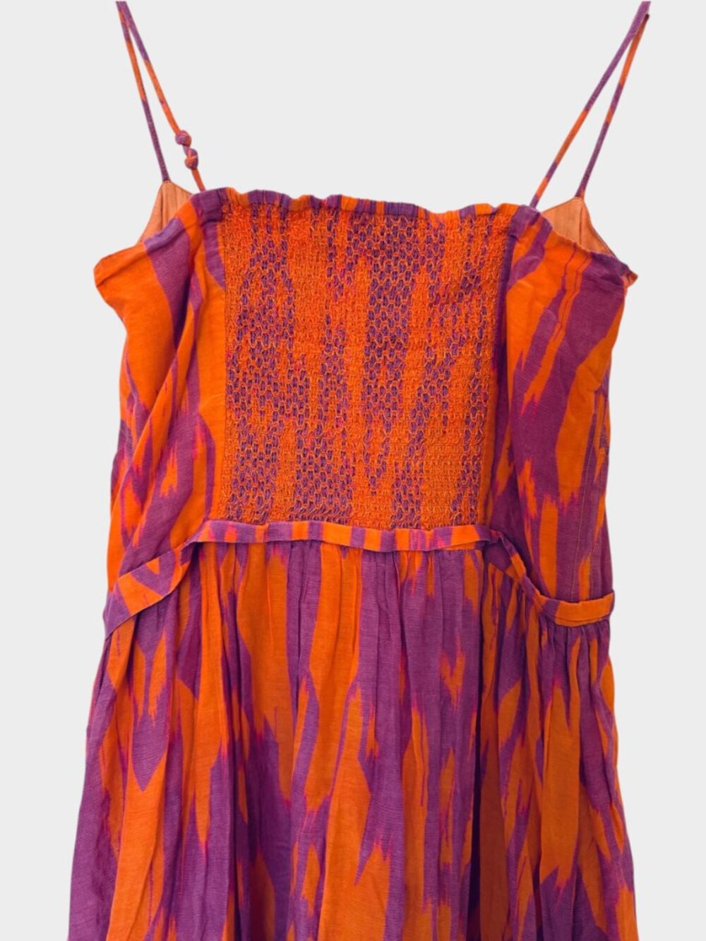 Maria Cher Targatal Midi Dress Square Neck Side Zipper, Orange Lilac - Picture 8 of 12